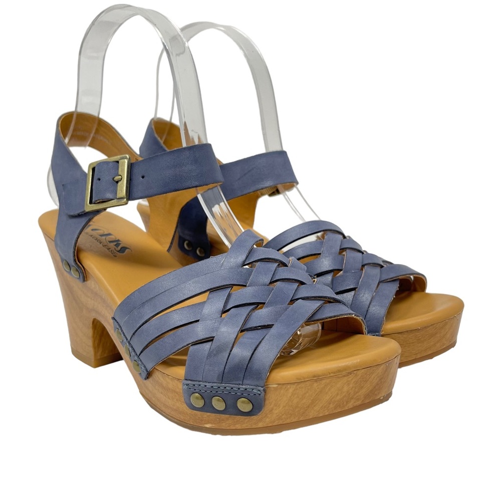 Kork-Ease Blue Leather Woven Platform Sandals